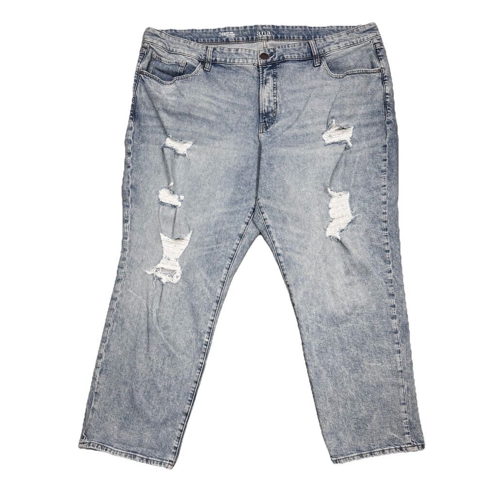 Ana Boyfriend Jeans Womens Plus 24W Mid Rise Distressed Blue Measures 45 x 27.5